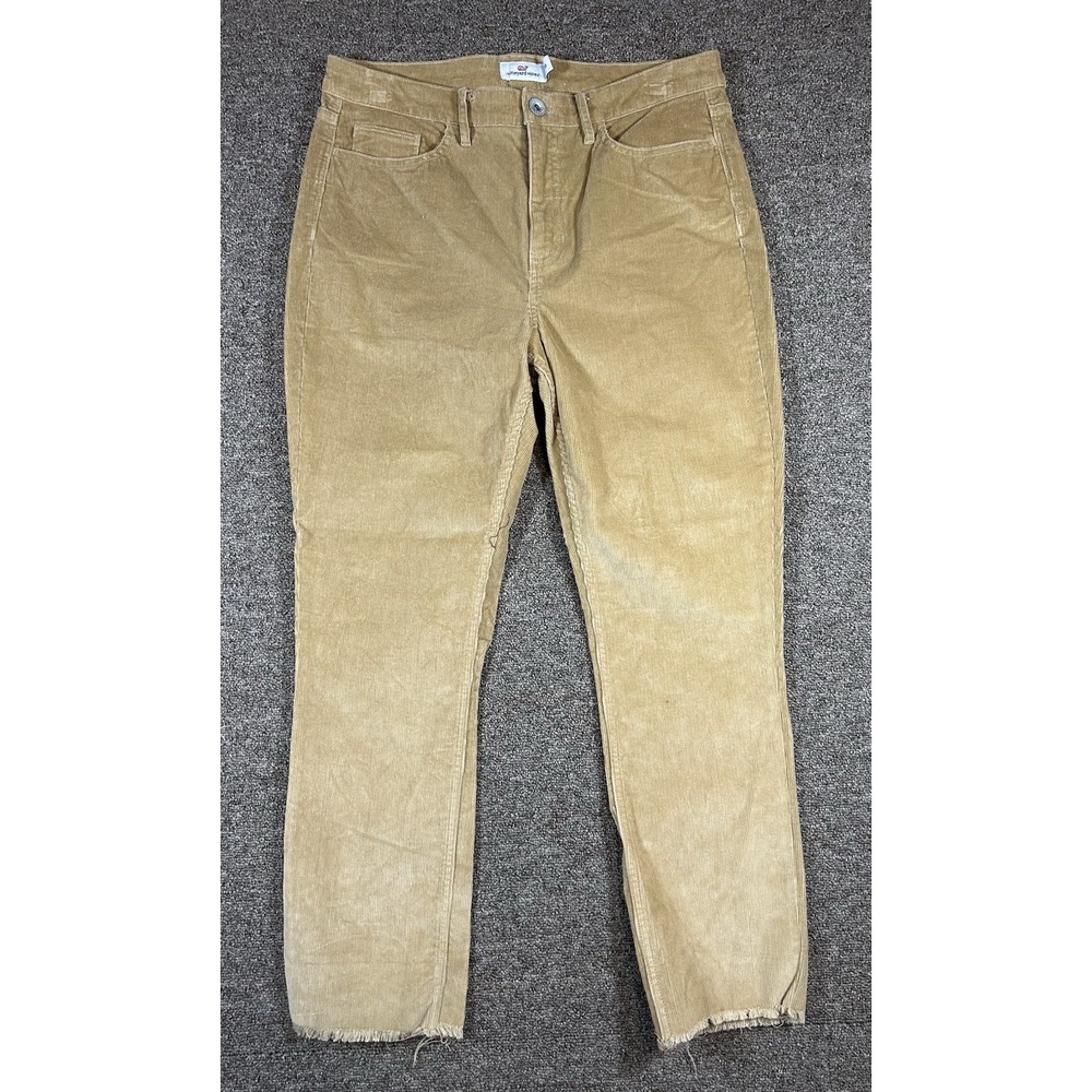 Vineyard Vines Womens Straight Crop Tan Khaki Corduroy Pants Size 30 Frayed